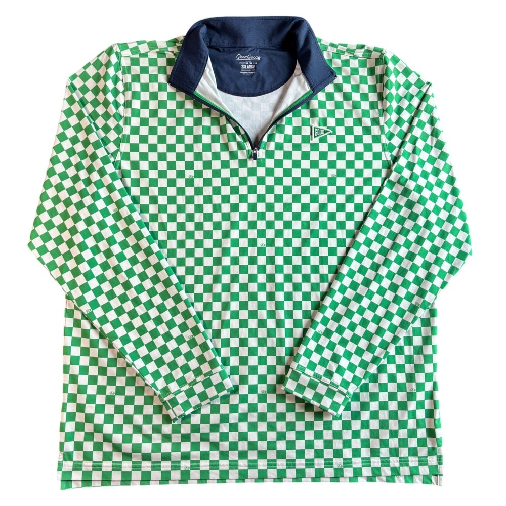 Good Good Golf Mens Spandex Quarter Zip Pullover Checkerboard 2XL Green